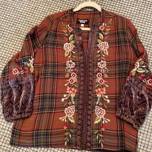 Johnny was brown plaid top